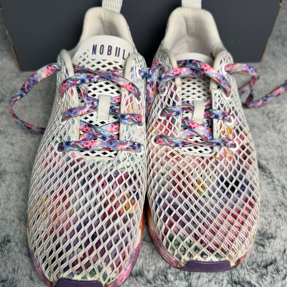 NOBULL Mesh Runner Womens 9.5 White Floral Watercolor Athletic Training Sneakers - Picture 4 of 9